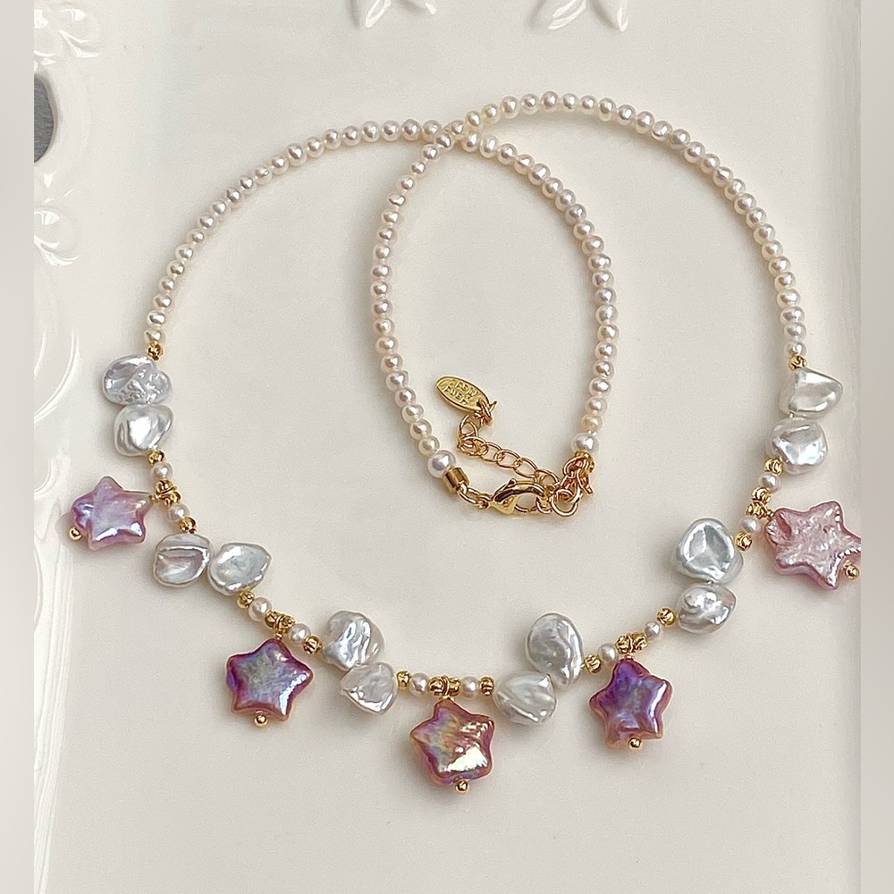 N274-Handmade High Quality Freshwater Baroque Star Pearl Necklace